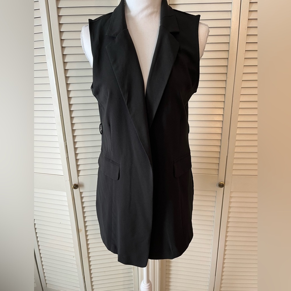 Women Lapel Sleeveless Casual Blazer Long Vest Buttons classic office vest